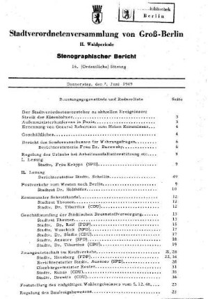 Nr. 16, 2. Juni 1949, Ordentliche Sitzung