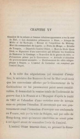 Chapitre XV. Situation de la colonie et bonnes relations apparentes a vec la cour de Hué ...