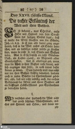 Das XXVII. Hülffs-Mittel. Die rechte Erkäntniß der Welt