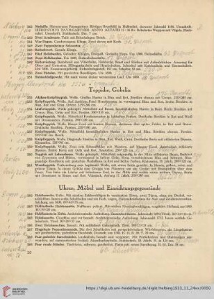 Uhren, Möbel und Einrichtungsgegenstände (Nr. 262-325)