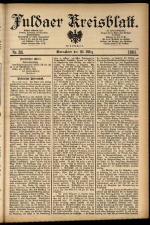 Erste Ausgabe vom Samstag, den 23. März 1901.