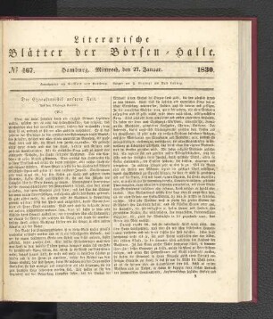 No 467. Hamburg. Mittwoch, den 27. Januar. 1830.