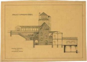Billing, Hermann; Karlsruhe; Turmberg-Gaststätte, Erweiterung - Hofseite (Ansicht; Schnitt)