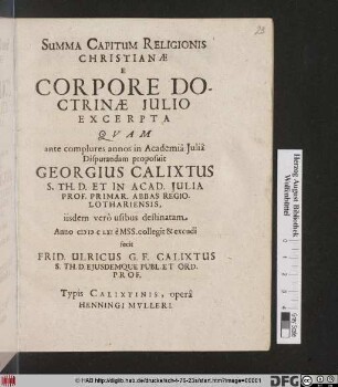 Summa Capitum Religionis Christianae E Corpore Doctrinae Iulio Excerpta