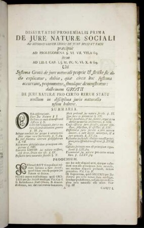 Dissertatio Prooemialis Prima De Jure Nature Sociali ...