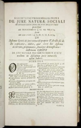 Dissertatio Prooemialis Prima De Jure Nature Sociali ...