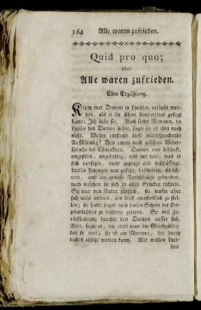 Quid pro quo; oder Alle waren zufrieden. Eine Erzählung.