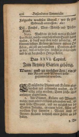 Das XXVI. Capitel. Zum Artzney Garten gehörig. Wann / und zu welcher Zeit / ein jedes Kraut ...