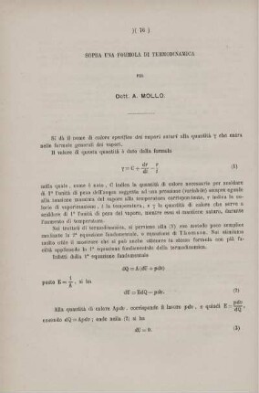 Sopra una formola di termodinamica.
