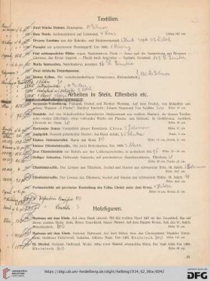 Textilien, Arbeiten in Stein, Elfenbein (Nr. 327-345)