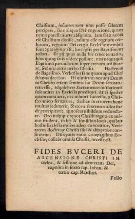 Fides Buceri De Ascensione Christi In coelos, & sessione ad dexteram Dei ...