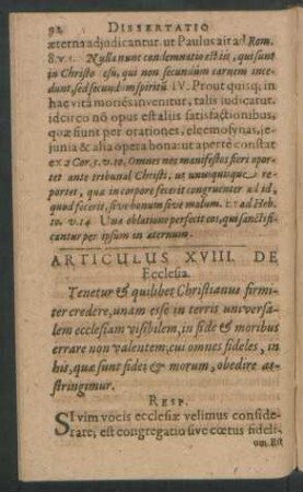Articulus XVIII. De Ecclesia.
