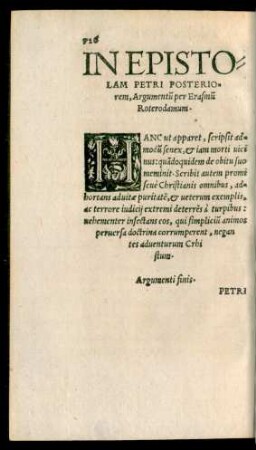 In Epistolam Petri Posteriorem, Argumentum per Erasmum Roterodamum.
