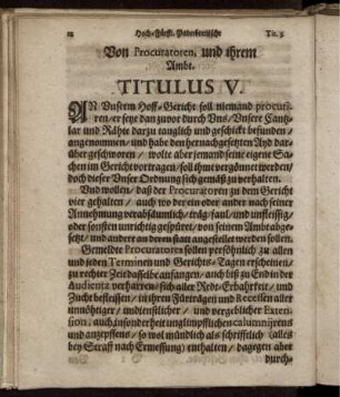 Von Procuratoren, und ihrem Ambt. Titulus V.