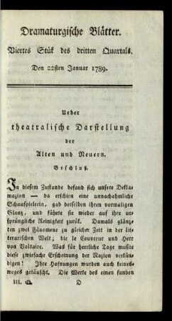 Viertes Stük des dritten Quartals