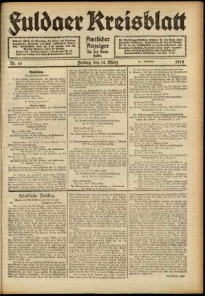 Ausgabe vom Freitag, den 14. März 1919.