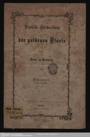 Poetische Beschreibung der goldenen Pforte am Dome zu Freiberg
