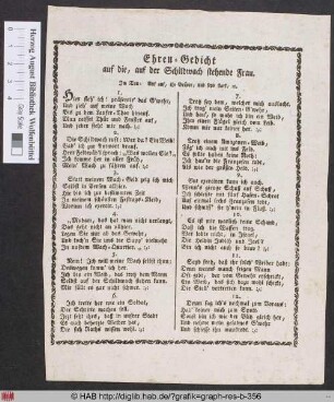 Ehren-Gedicht auf die, auf der Schildwach stehende Frau.