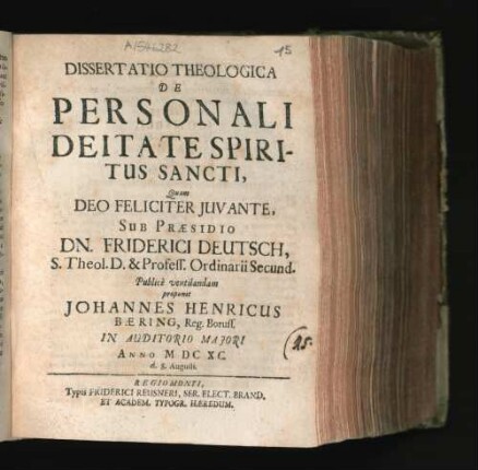 Dissertatio Theologica De Personali Deitate Spiritus Sancti,