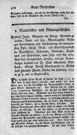 9. Naturlehre und Naturgeschichte.