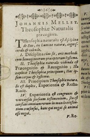 Johannis Mellet. Theosophiæ Naturalis præcognita