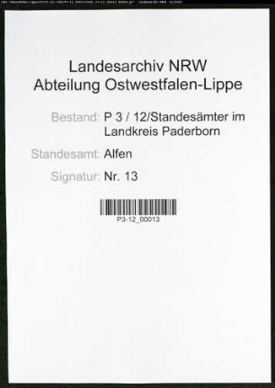 Sterberegister Standesamt Alfen