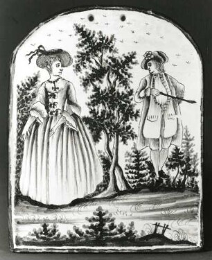 Bildplatte. Fayence, blau bemalt; 15,3 x 12,2 cm. Dresden, 1772. Dresden: Kunstgewerbemuseum 34889
