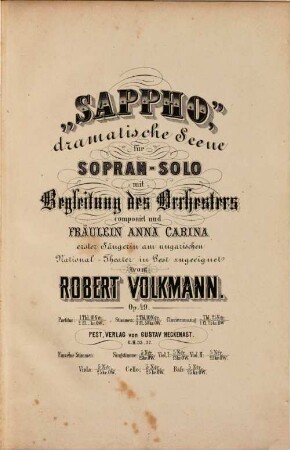 Sappho : dramatische Scene für Sopran-Solo mit Begleitung des Orchesters ; op. 49