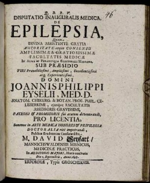 Disputatio Inauguralis Medica, De Epilepsia