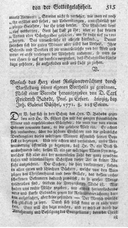 Versuch das Herz eines Religionsverächters durch Vorstellung seines eigenen Vortheils zu gewinnen.