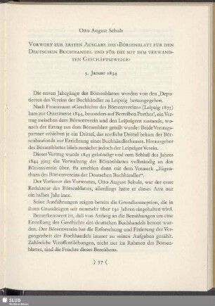 Vorwort zur ersten Ausgabe des "Börsenblatt für den Deutschen Buchhandel und für die mit ihm verwandten Geschäftszweige"