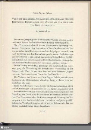 Vorwort zur ersten Ausgabe des "Börsenblatt für den Deutschen Buchhandel und für die mit ihm verwandten Geschäftszweige"