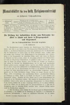 ¬Die¬ Stellung der katholischen Kirche zum Gebrauche der Bible in Schule und Haus in Vergangenheit und Gegenwart : für den krichengeschichtlichen Unterricht dargeboten