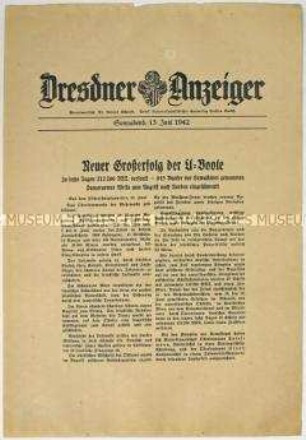 Nachrichtenblatt "Dresdner Anzeiger" mit Meldungen des Oberkommandos der Wehrmacht u.a. zum Kampf um Sewastopol