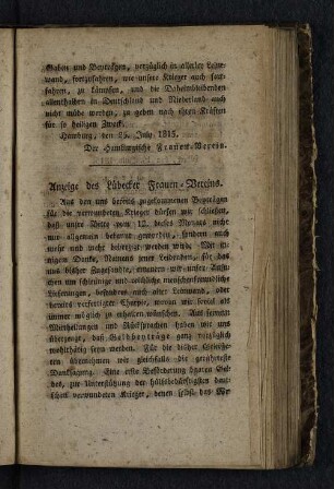 Anzeige des Lübecker Frauen-Vereins.