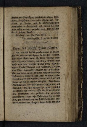 Anzeige des Lübecker Frauen-Vereins.