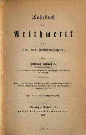 Lehrbuch der Arithmetik für Real- und Fortbildungsschulen