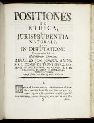 Postiiones ex ethica et Jurisprudentia Naturali, ...