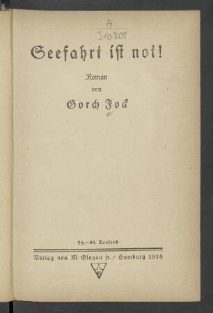 Seefahrt ist not! : Roman