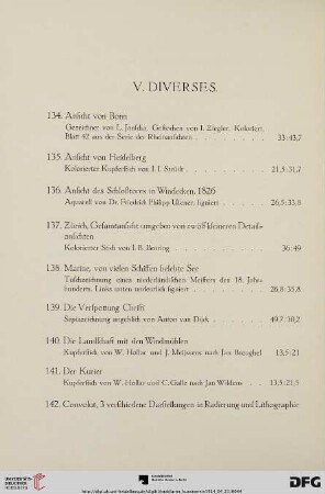 V. Diverses (Nr. 134-142)