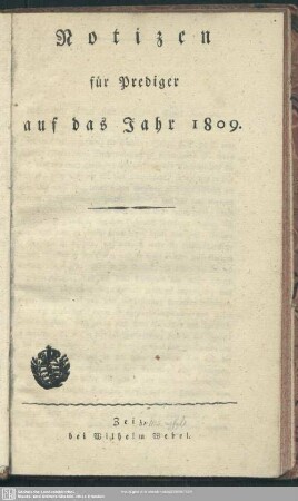 Notizen für Prediger auf das Jahr 1809
