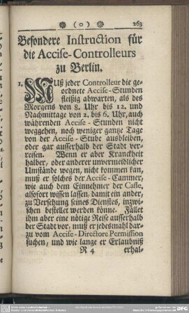 Besondere Instruction für die Accise-Controlleurs zu Berlin