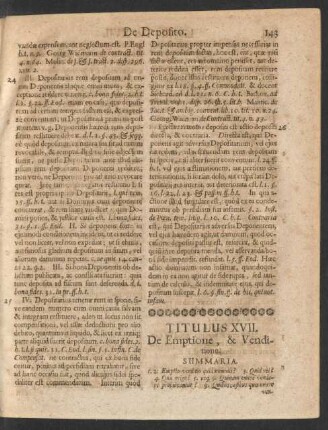 Titulus XVII. De Emptione, & Venditione