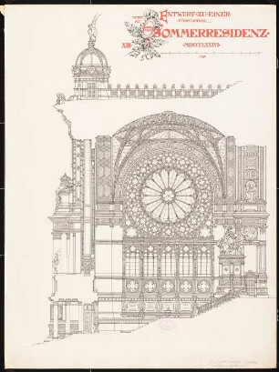 Fürstliche Sommerresidenz Schinkelwettbewerb 1886: Detail Vorhalle. Schnitt 1:50