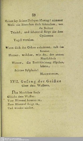 XVII. Gesang der Geister über den Wassern