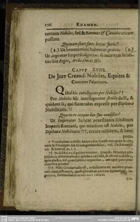 Caput XVIII. De Iure Creandi Nobiles, Equites & Comites Palatinos