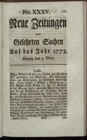 No. XXXV. Leipzig den 3. May. - No. XLIII. Leipzig den 31. May.