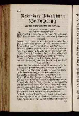 Gebundene Uebersetzung. Betrachtung Auf den ersten Sonntag des Advents.