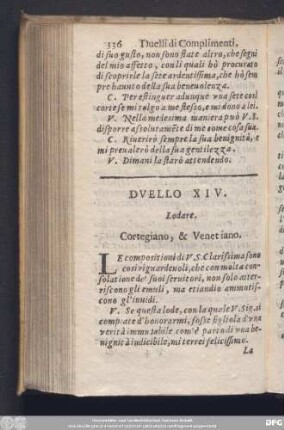 Duello XIV. Lodare.