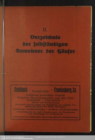 II. Häuserbuch : II. Verzeichnis der selbständigen Bewohner der Häuser